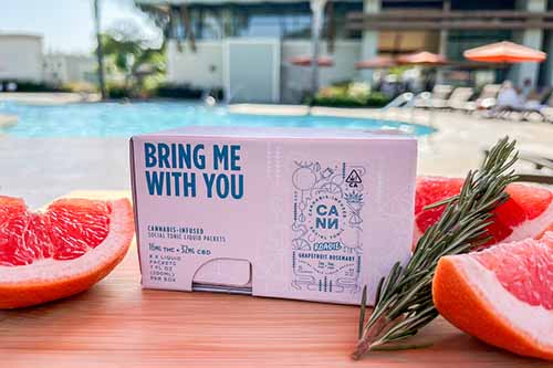 Cannabis Infused Social Tonic Liquid Cannabis infused social tonic liquid packet grapefruit rosemary flavor available at The Leaf El Paseo